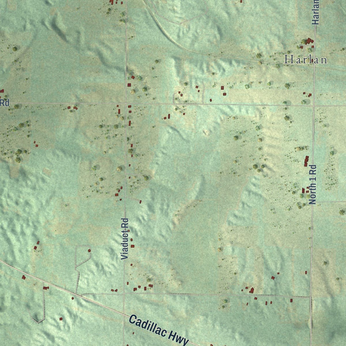 Second close-up of the map of Cleon, Michigan print showing more streets and buildings