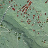 Second close-up of the map of Cleone, California print showing more streets and buildings
