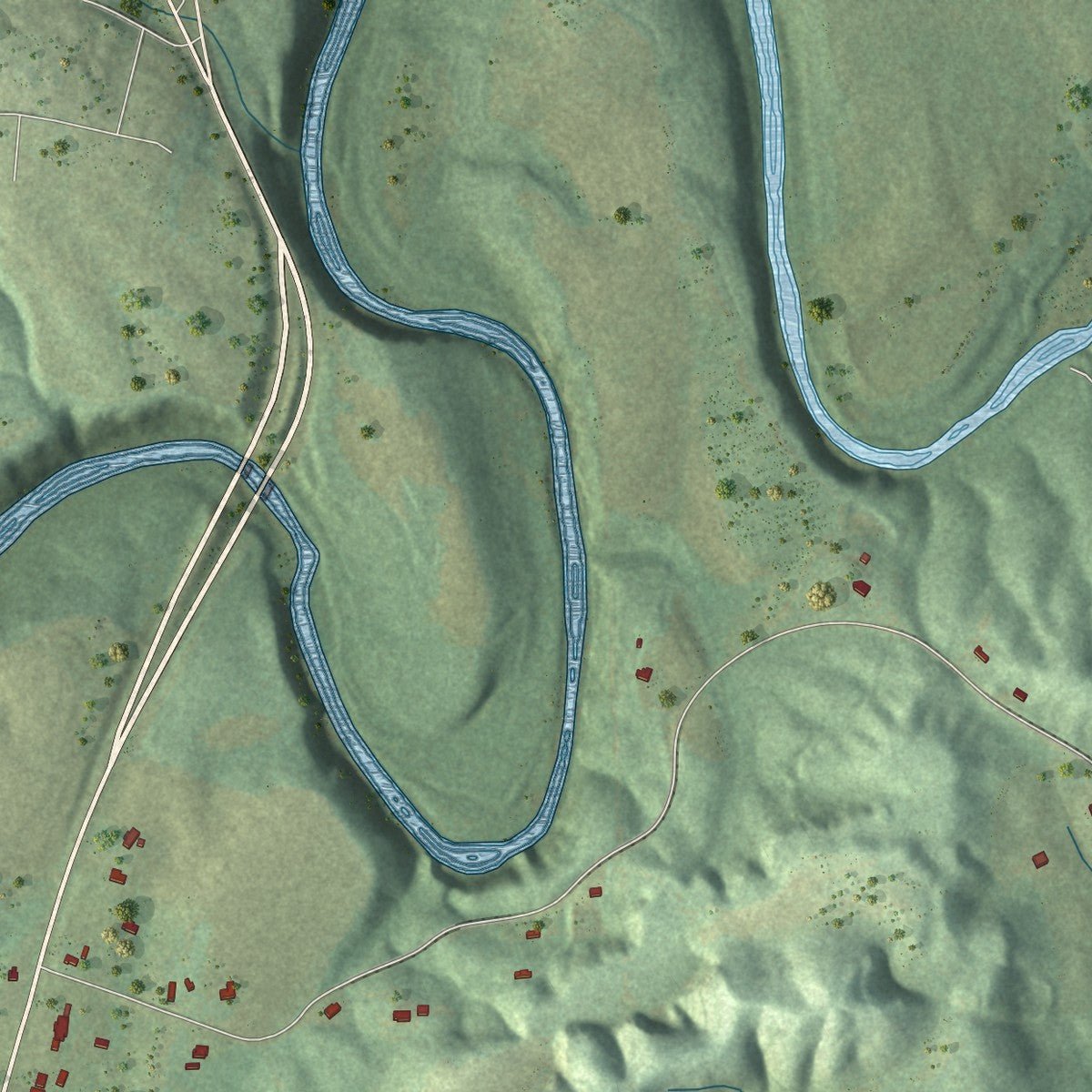 Second close-up of the map of Cleveland, Alabama print showing more streets and buildings