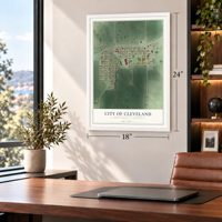 Cleveland, Minnesota map, 18 x 24 inch print in a white frame in a home office