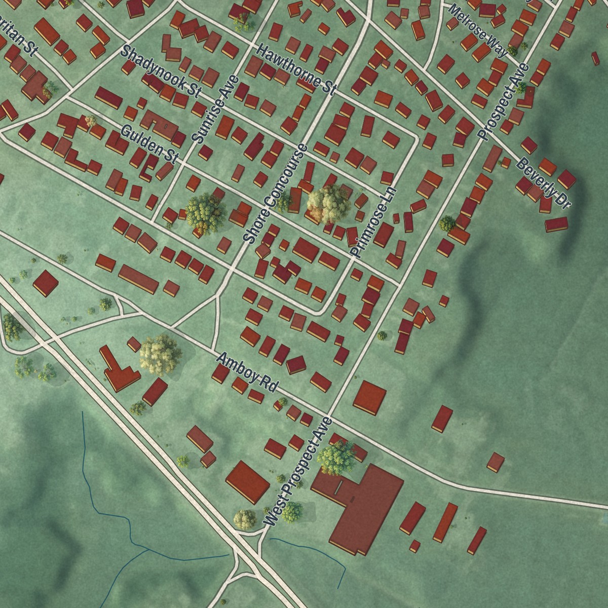 Second close-up of the map of Cliffwood Beach, New Jersey print showing more streets and buildings