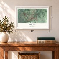 Clifton, Cincinnati, Ohio map, 12 x 18 inch print in a white frame in an entryway