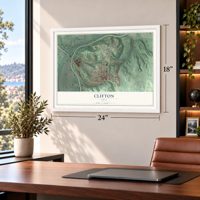 Clifton, Cincinnati, Ohio map, 18 x 24 inch print in a white frame in a home office