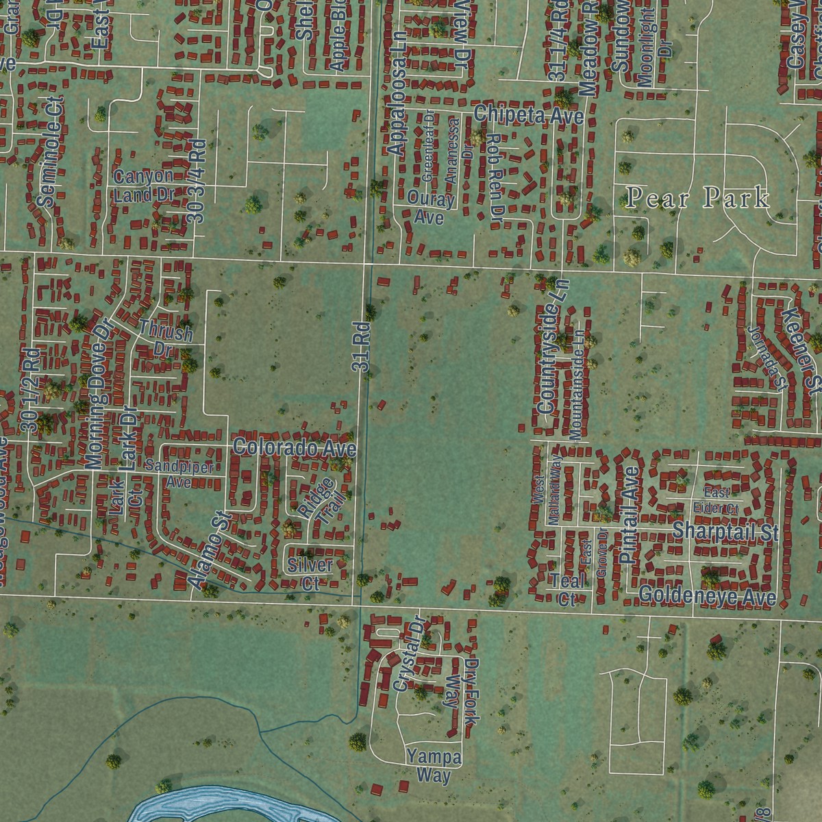 Second close-up of the map of Clifton, Colorado print showing more streets and buildings