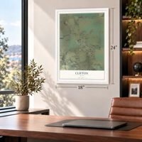 Clifton, Idaho map, 18 x 24 inch print in a white frame in a home office