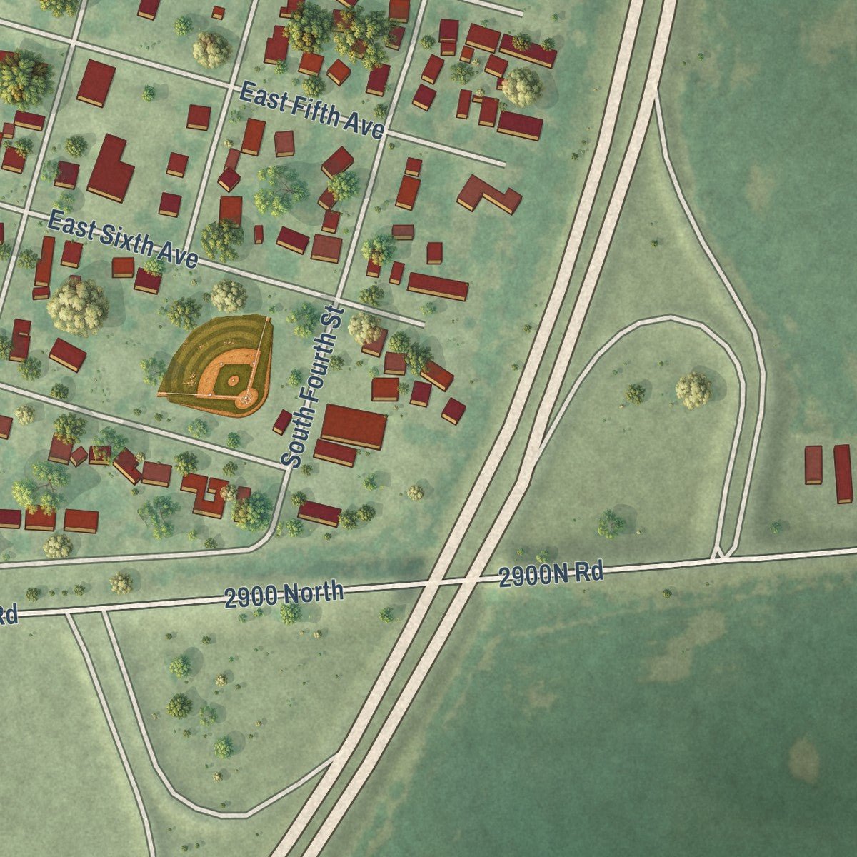 Second close-up of the map of Clifton, Illinois print showing more streets and buildings