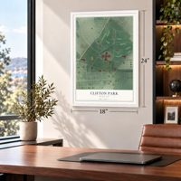 Clifton Park, Maryland map, 18 x 24 inch print in a white frame in a home office