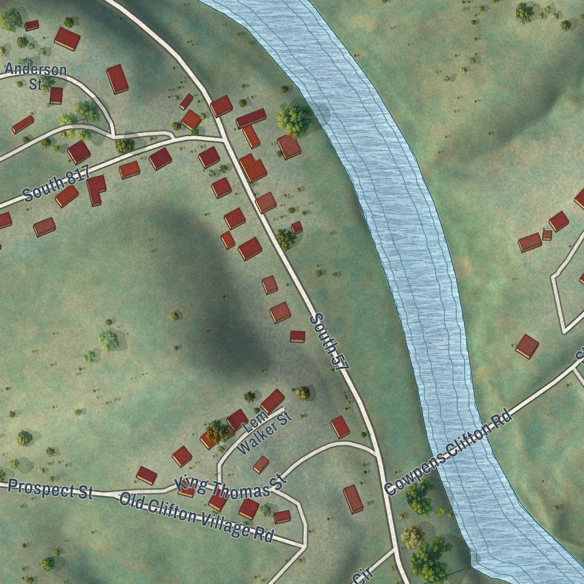 Second close-up of the map of Clifton, South Carolina print showing more streets and buildings