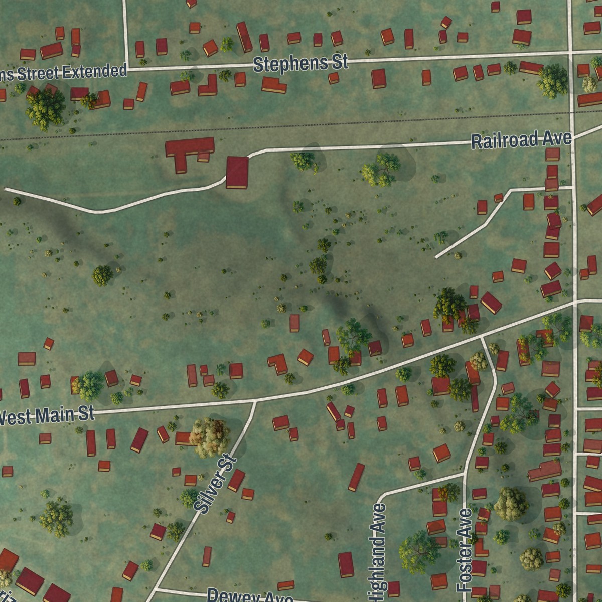 Second close-up of the map of Clifton Springs, New York print showing more streets and buildings