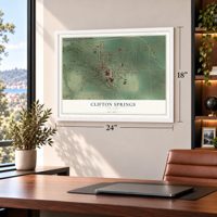 Clifton Springs, New York map, 18 x 24 inch print in a white frame in a home office
