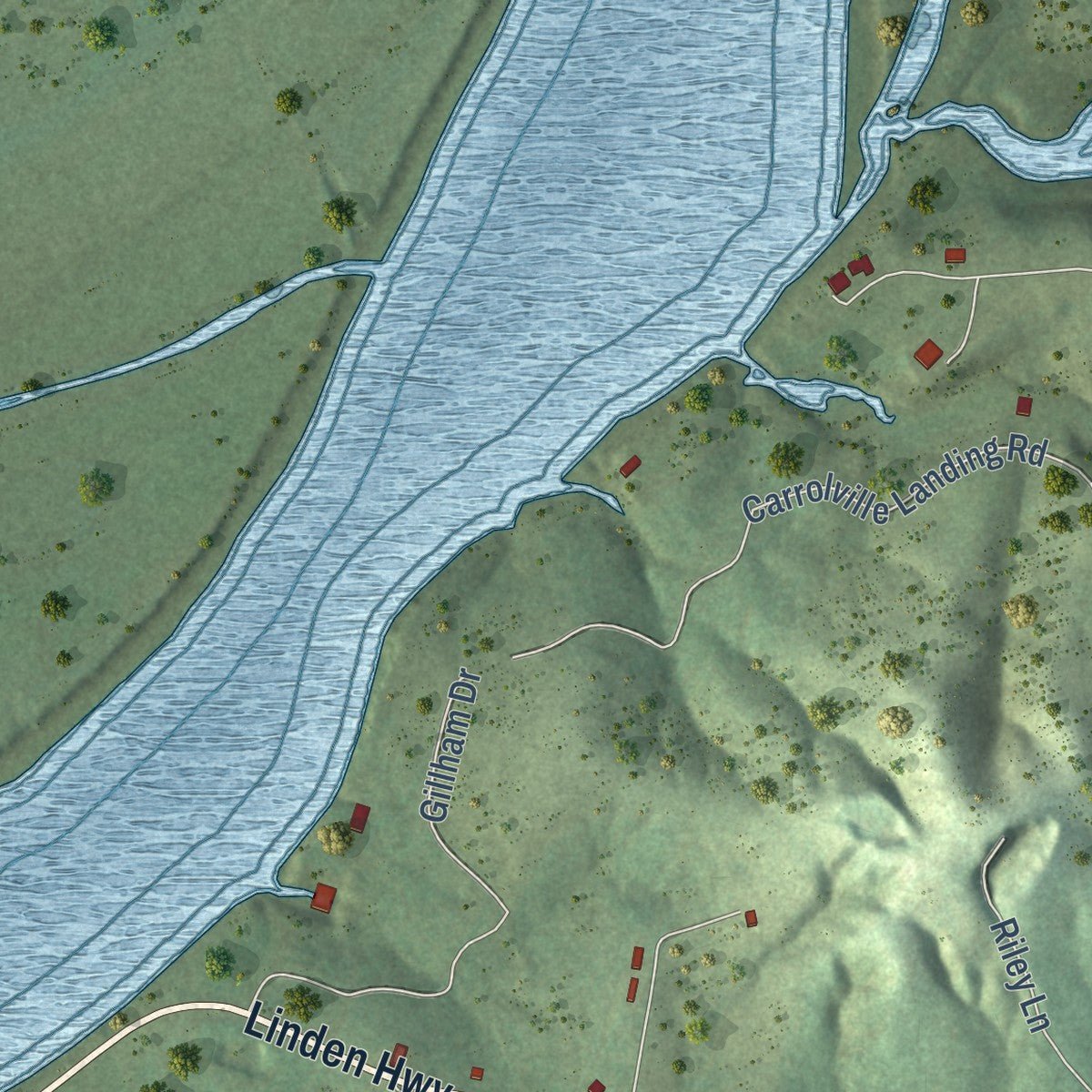 Second close-up of the map of Clifton, Tennessee print showing more streets and buildings