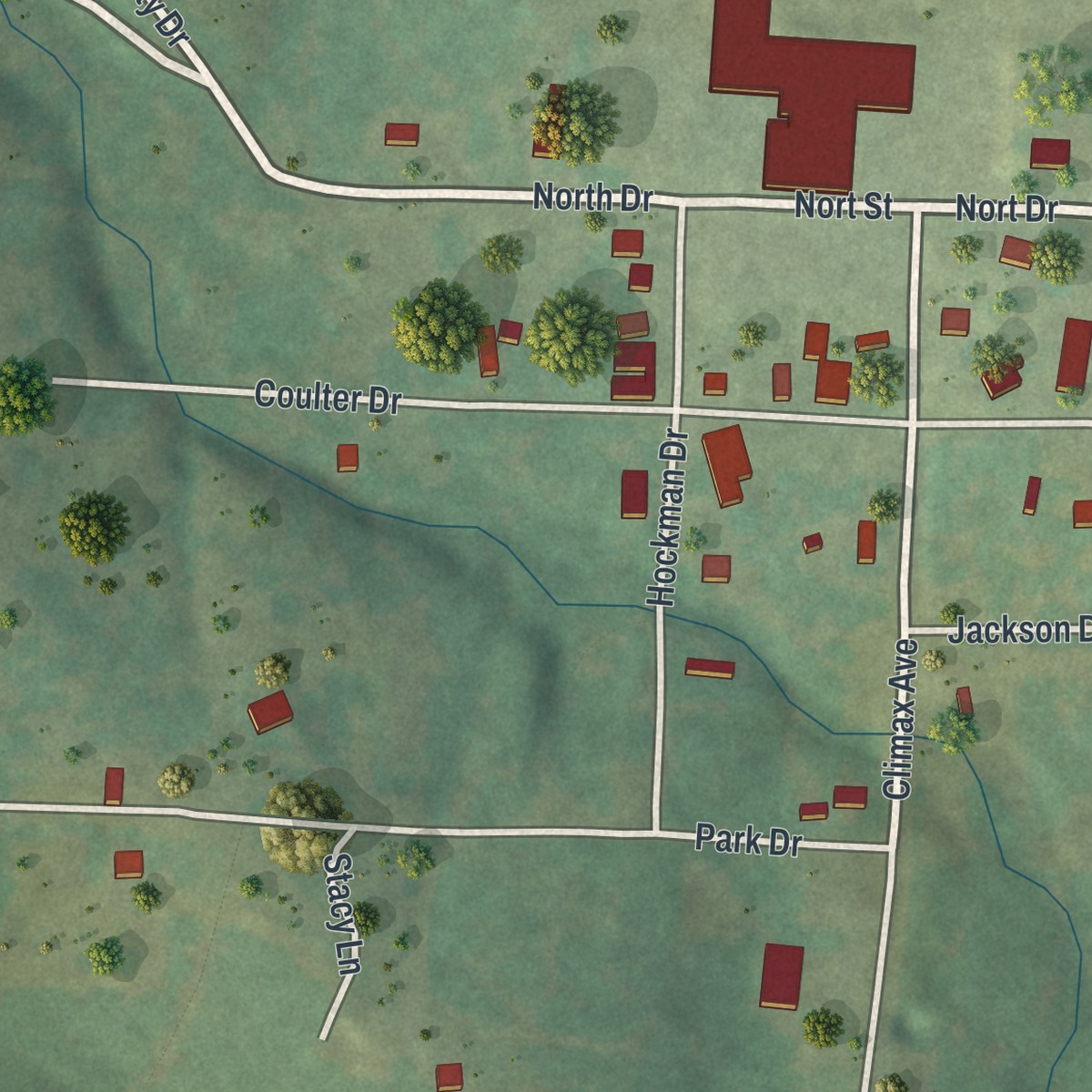 Second close-up of the map of Climax Springs, Missouri print showing more streets and buildings