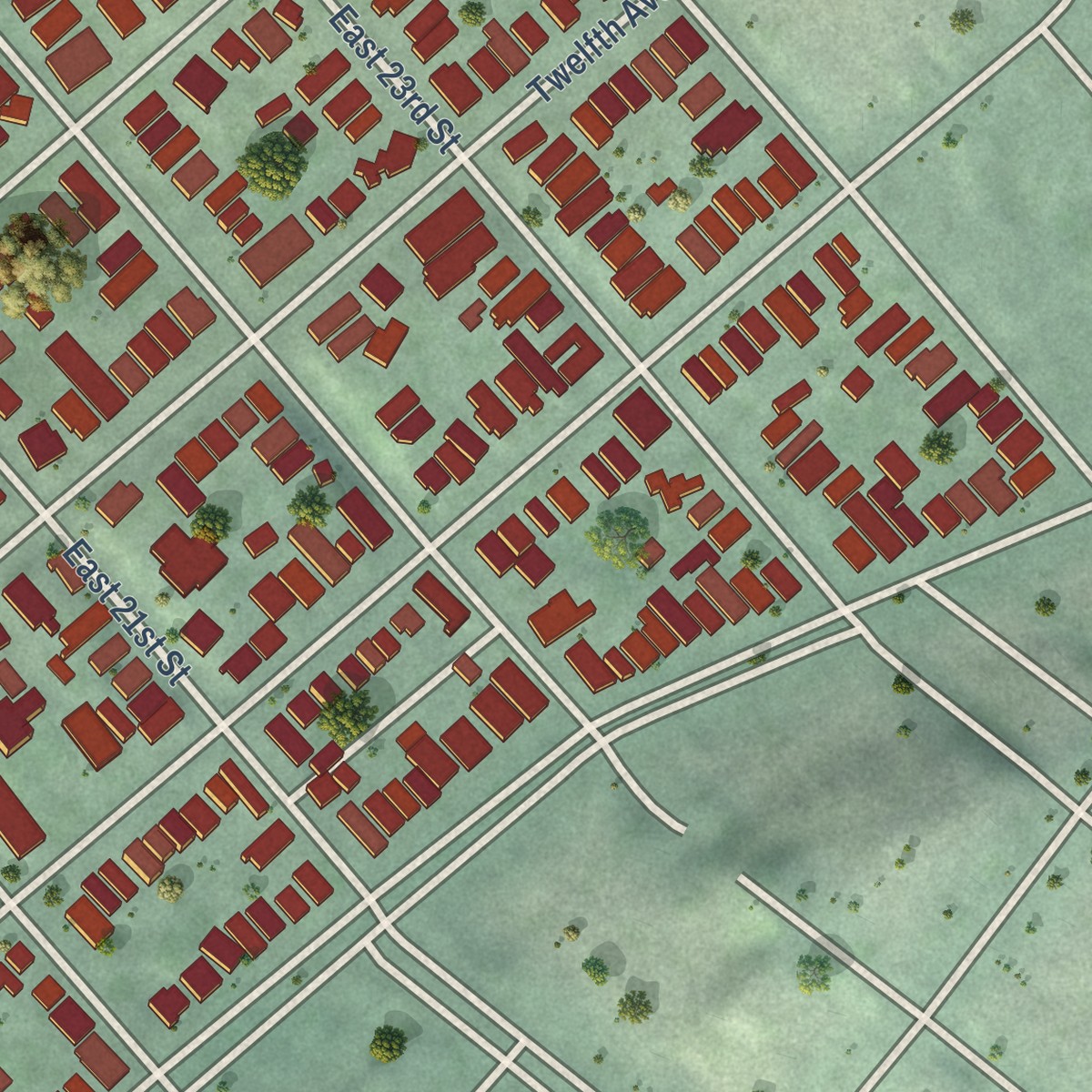 Second close-up of the map of Clinton, California print showing more streets and buildings