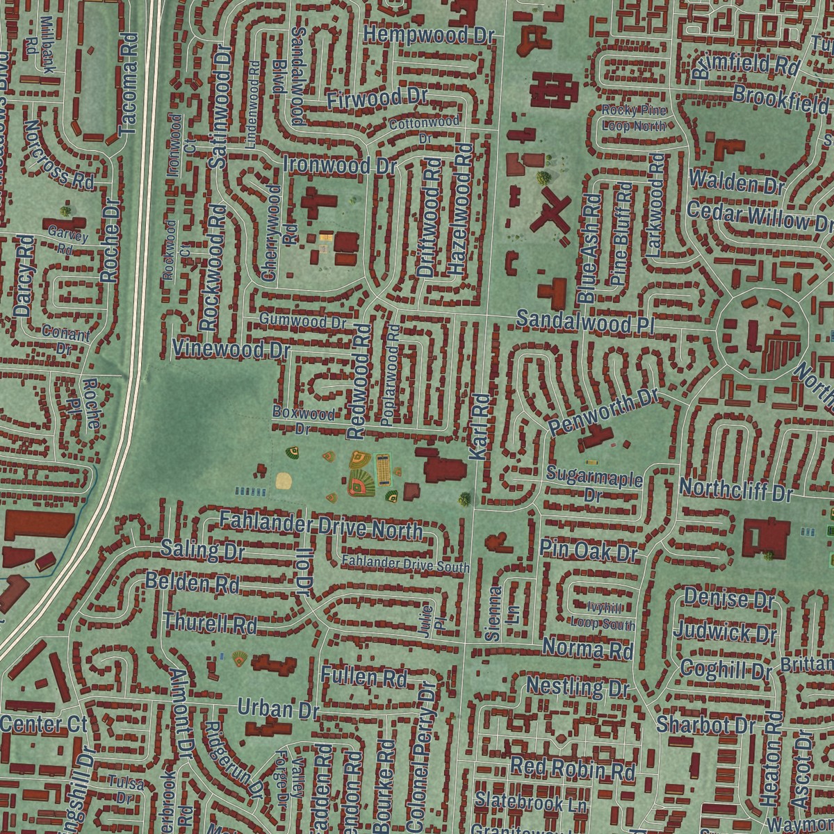 Second close-up of the map of Clinton, Franklin County, Ohio print showing more streets and buildings