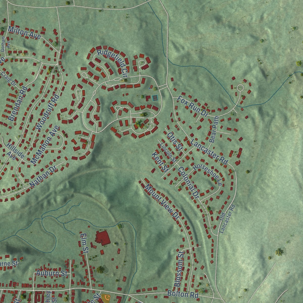 Second close-up of the map of Clinton, Massachusetts print showing more streets and buildings