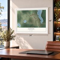 Clinton, Minnesota map, 18 x 24 inch print in a white frame in a home office