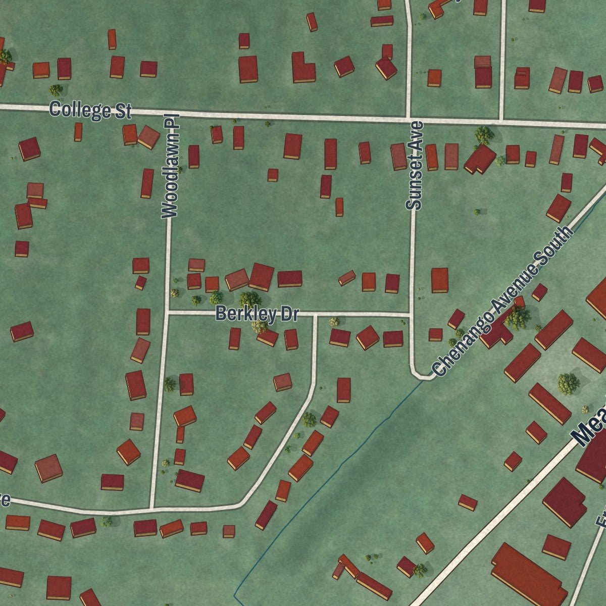 Second close-up of the map of Clinton, New York print showing more streets and buildings