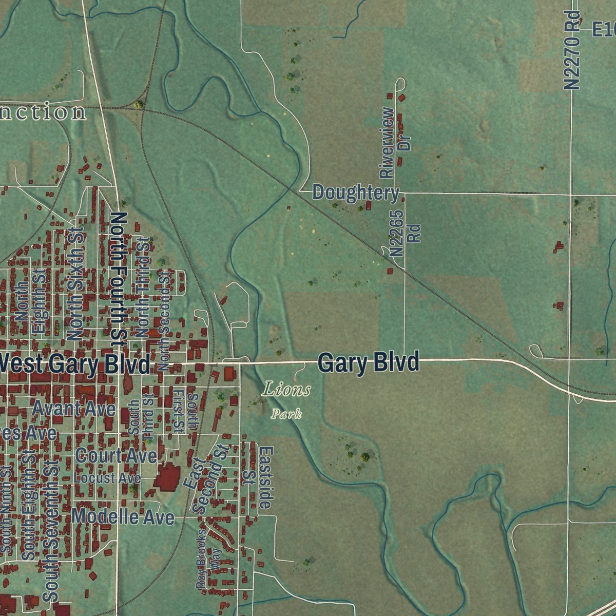 Second close-up of the map of Clinton, Oklahoma print showing more streets and buildings