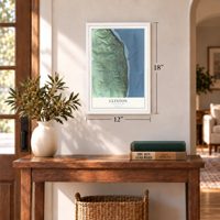 Clinton, Washington map, 12 x 18 inch print in a white frame in an entryway