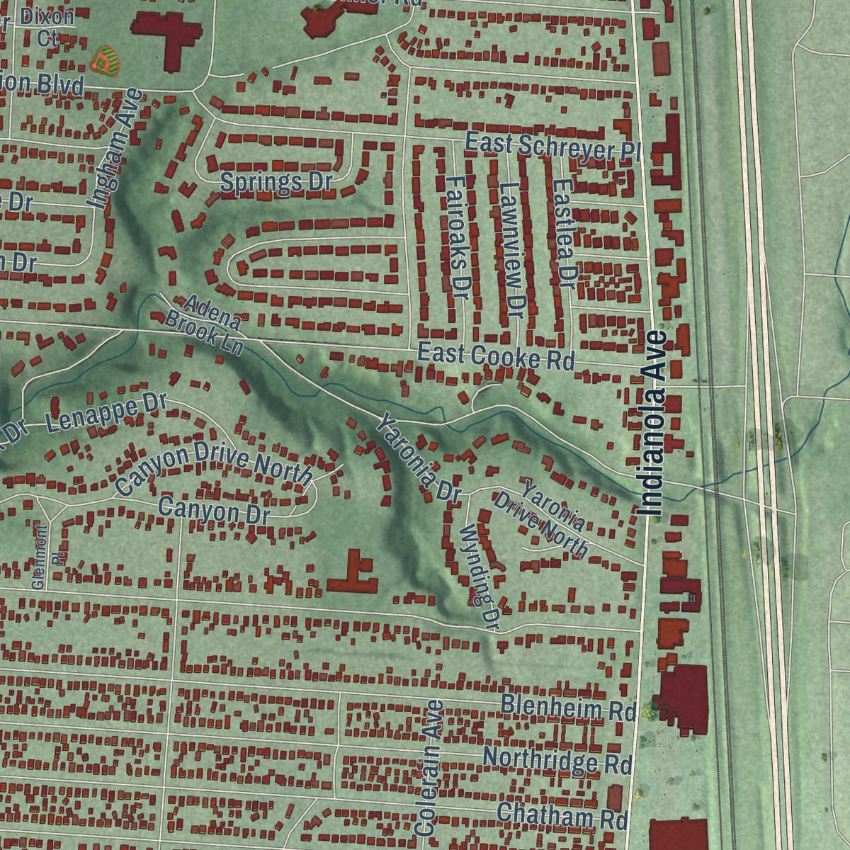 Second close-up of the map of Clintonville, Ohio print showing more streets and buildings