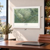 Clio, California map, 18 x 24 inch print in a white frame in a home office