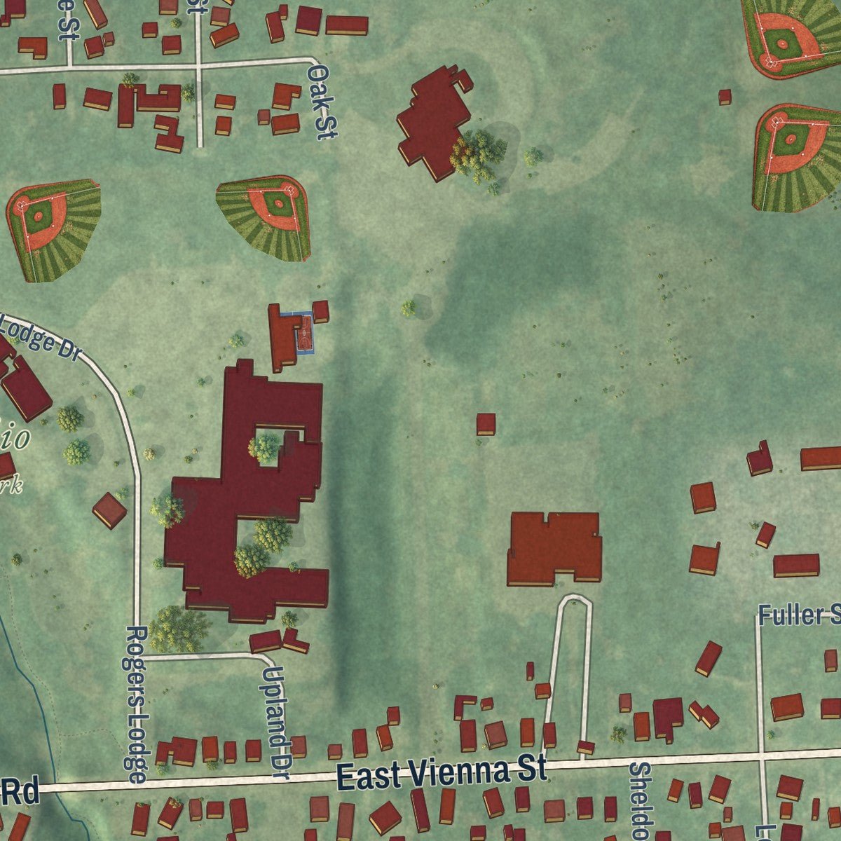 Second close-up of the map of Clio, Michigan print showing more streets and buildings