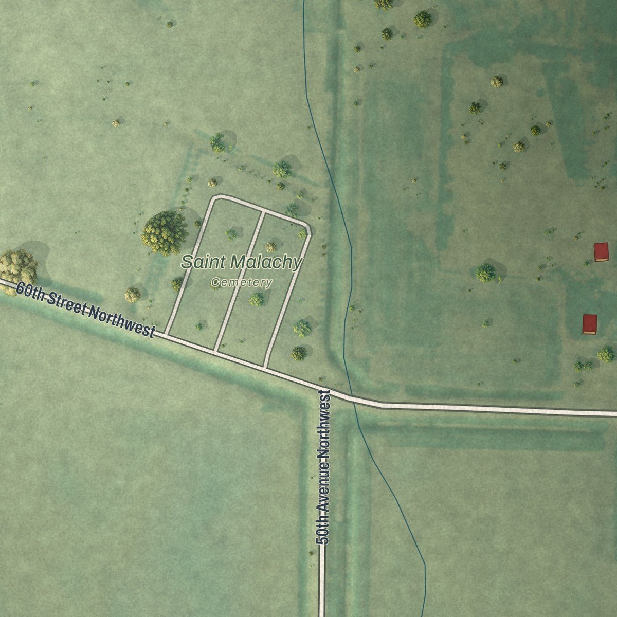 Second close-up of the map of Clontarf, Minnesota print showing more streets and buildings