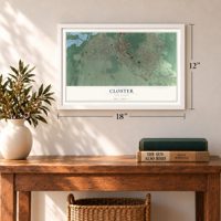 Closter, New Jersey map, 12 x 18 inch print in a white frame in an entryway