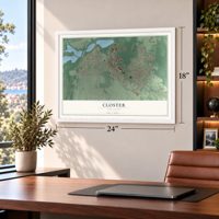 Closter, New Jersey map, 18 x 24 inch print in a white frame in a home office