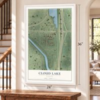 Cloud Lake, Florida map, 24 x 36 inch print in a white frame by a staircase
