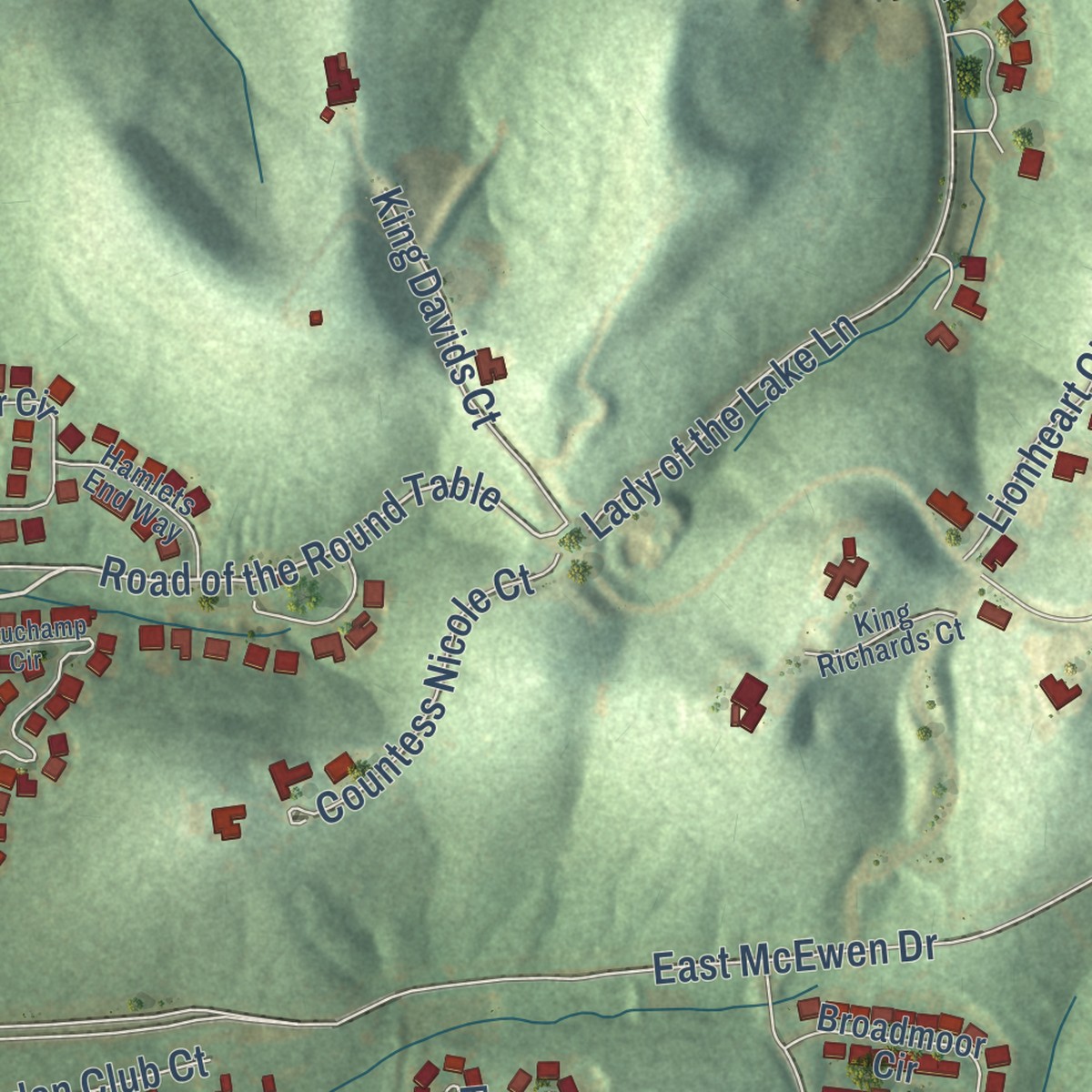 Second close-up of the map of Clovercroft, Tennessee print showing more streets and buildings