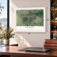Cloverdale, Ohio map, 18 x 24 inch print in a white frame in a home office