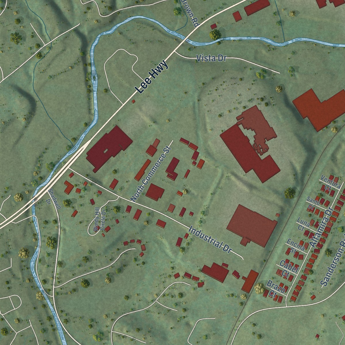 Second close-up of the map of Cloverdale, Virginia print showing more streets and buildings