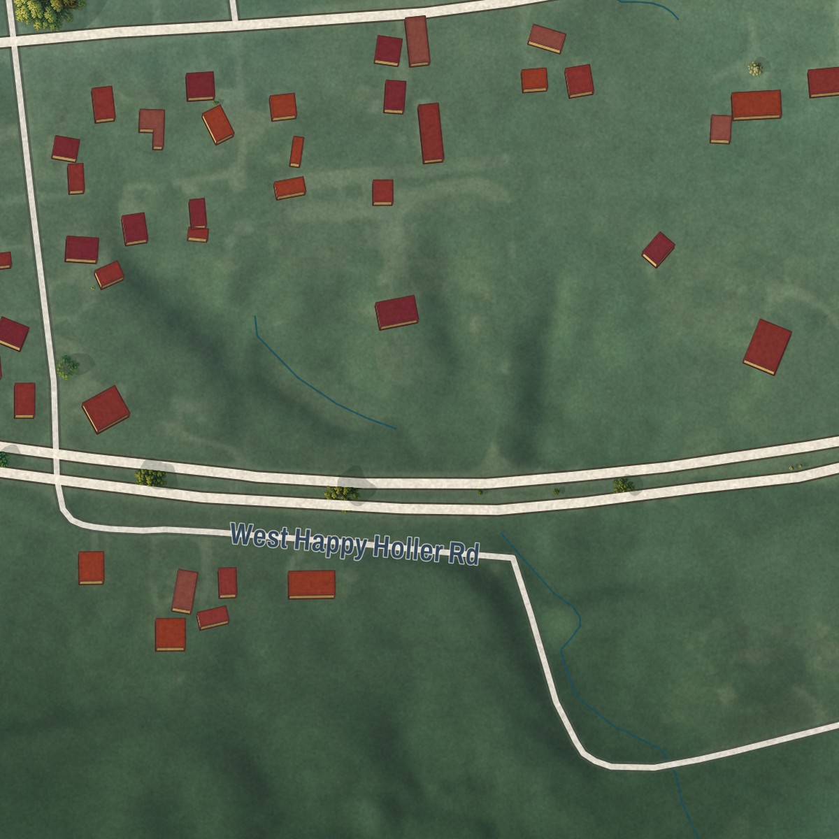 Second close-up of the map of Cloverland, Indiana print showing more streets and buildings