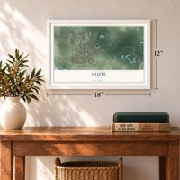Clute, Texas map, 12 x 18 inch print in a white frame in an entryway