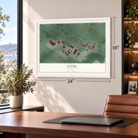 Clyde, New Jersey map, 18 x 24 inch print in a white frame in a home office