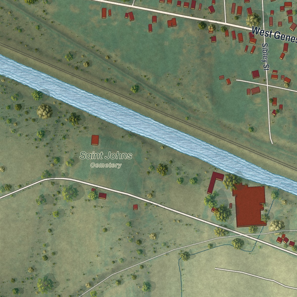 Second close-up of the map of Clyde, New York print showing more streets and buildings