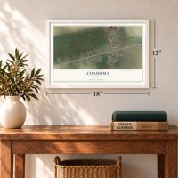 Coahoma, Texas map, 12 x 18 inch print in a white frame in an entryway