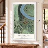 Coal Center, Pennsylvania map, 24 x 36 inch print in a white frame by a staircase