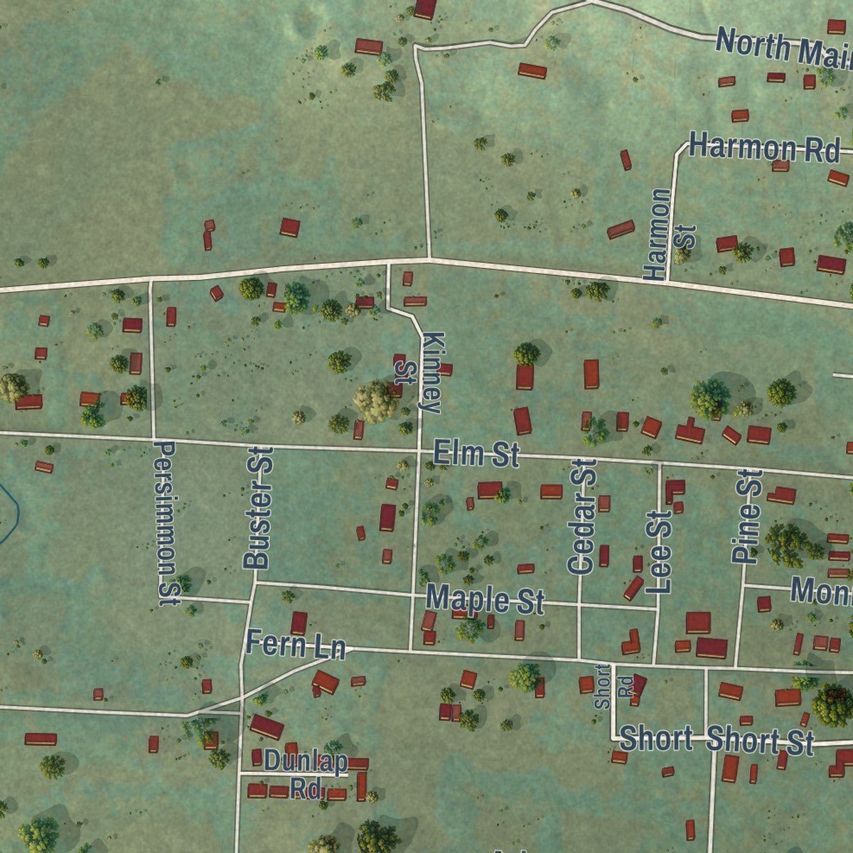 Second close-up of the map of Coal Hill, Arkansas print showing more streets and buildings