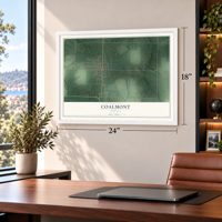 Coalmont, Indiana map, 18 x 24 inch print in a white frame in a home office