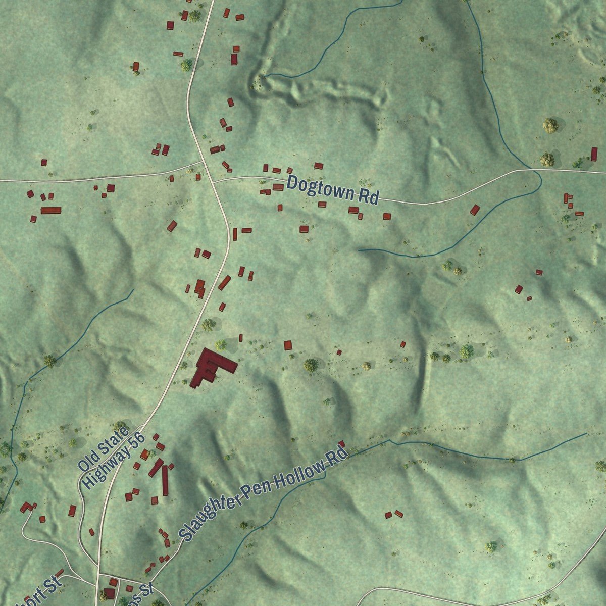 Second close-up of the map of Coalmont, Tennessee print showing more streets and buildings