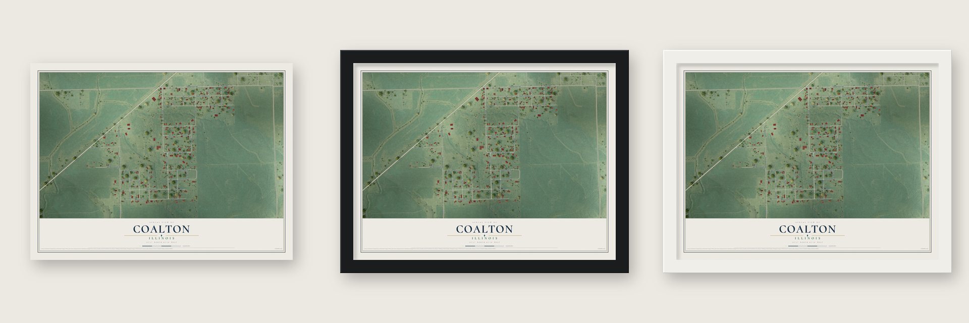 Coalton, Illinois map unframed, in a black wood frame and in a white wood frame