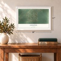 Coalton, Illinois map, 12 x 18 inch print in a white frame in an entryway
