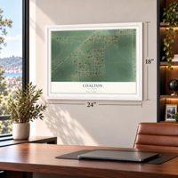 Coalton, Illinois map, 18 x 24 inch print in a white frame in a home office