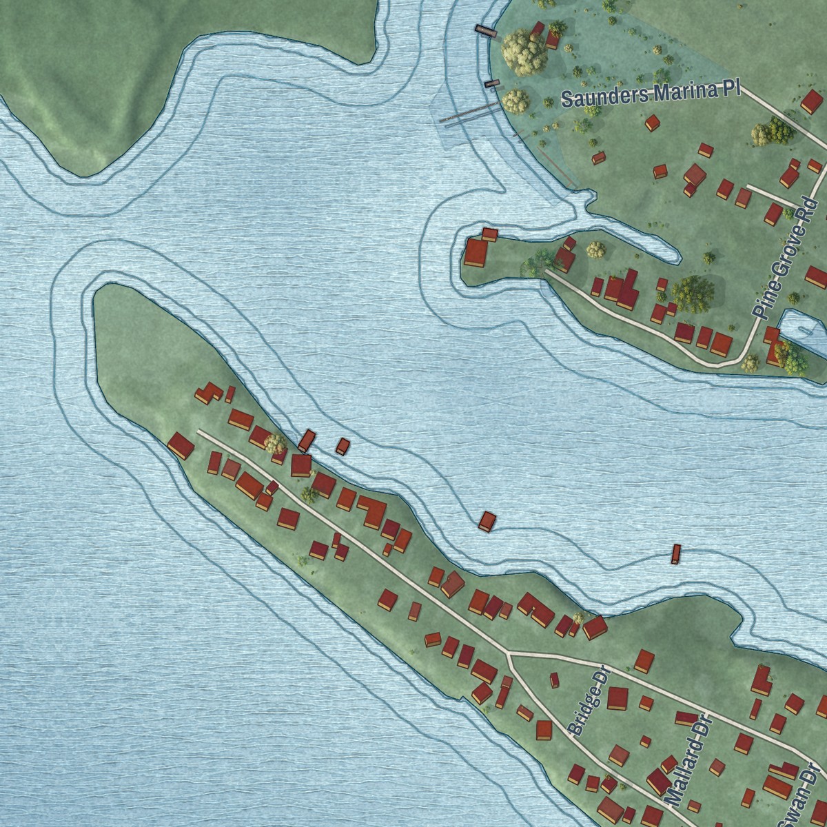Second close-up of the map of Cobb Island, Maryland print showing more streets and buildings