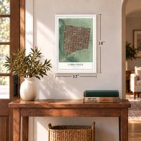 Cobbs Creek, Pennsylvania map, 12 x 18 inch print in a white frame in an entryway