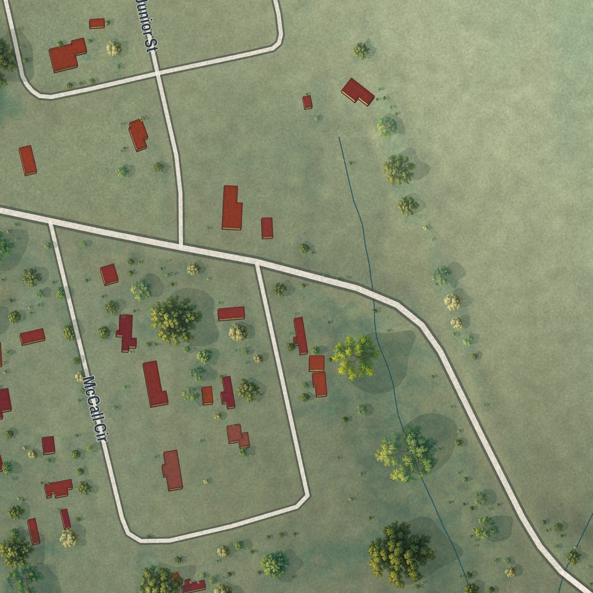 Second close-up of the map of Cobbtown, Georgia print showing more streets and buildings
