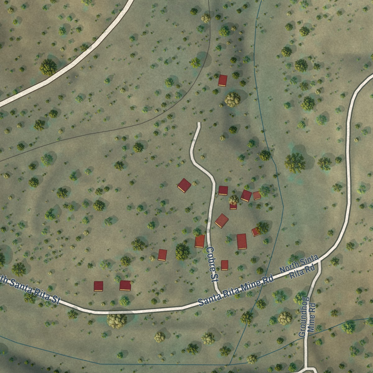 Second close-up of the map of Cobre, New Mexico print showing more streets and buildings