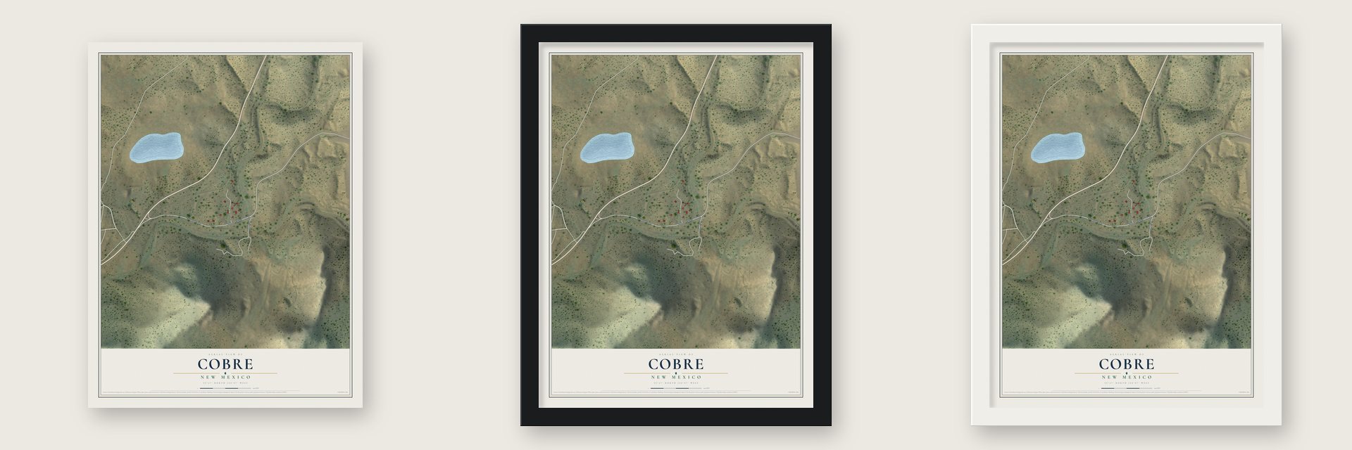Cobre, New Mexico map unframed, in a black wood frame and in a white wood frame